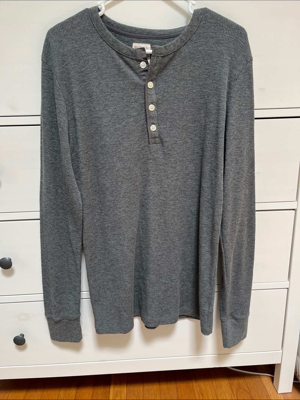 Merona Gray Waffle Knit Henley Long Sleeve